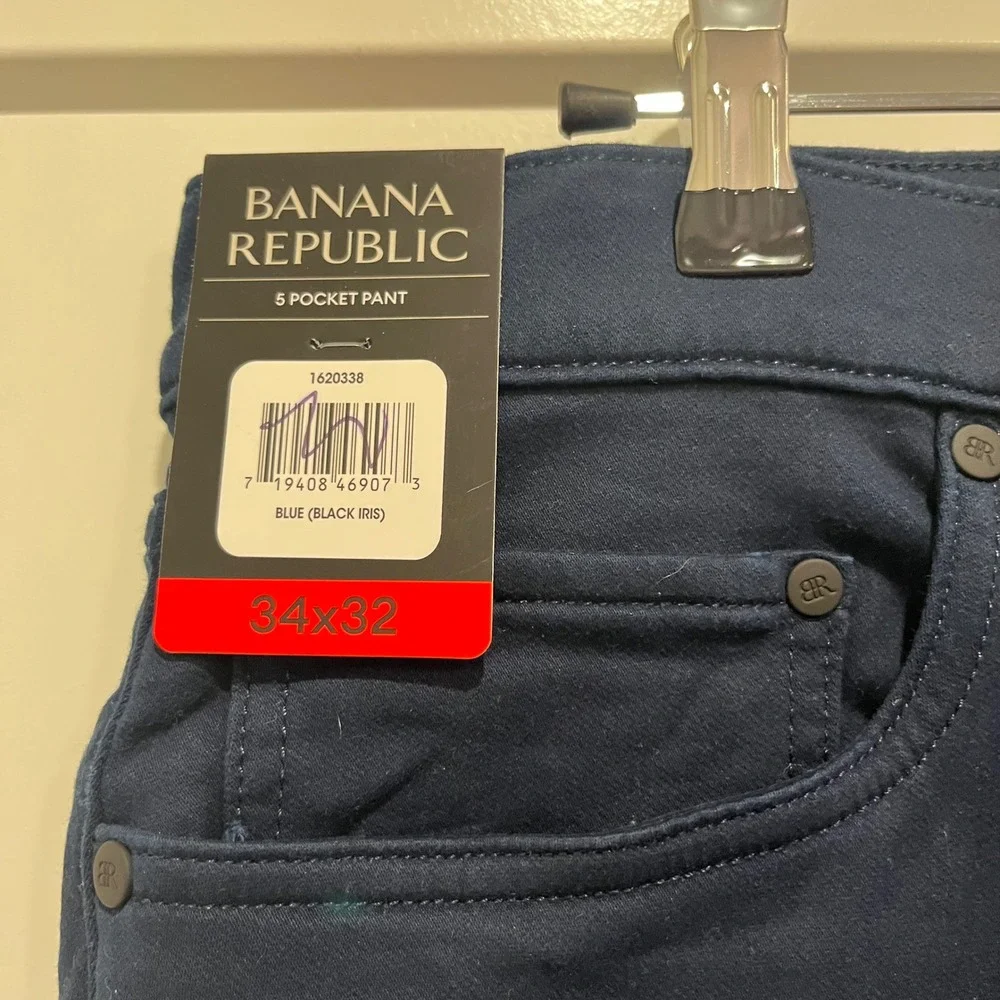 Banana Republic Mens 5 Pocket Pant 34x32 Black Iris Blue Straight Leg 1620338